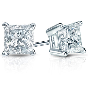 14K White Gold Princess Cut Diamond Studs