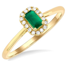 Load image into Gallery viewer, 10K Yellow Gold Emerald and Diamond Halo Ring
