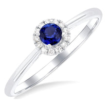 Load image into Gallery viewer, 10K White Gold Round Blue Sapphire and Diamond Halo Ring
