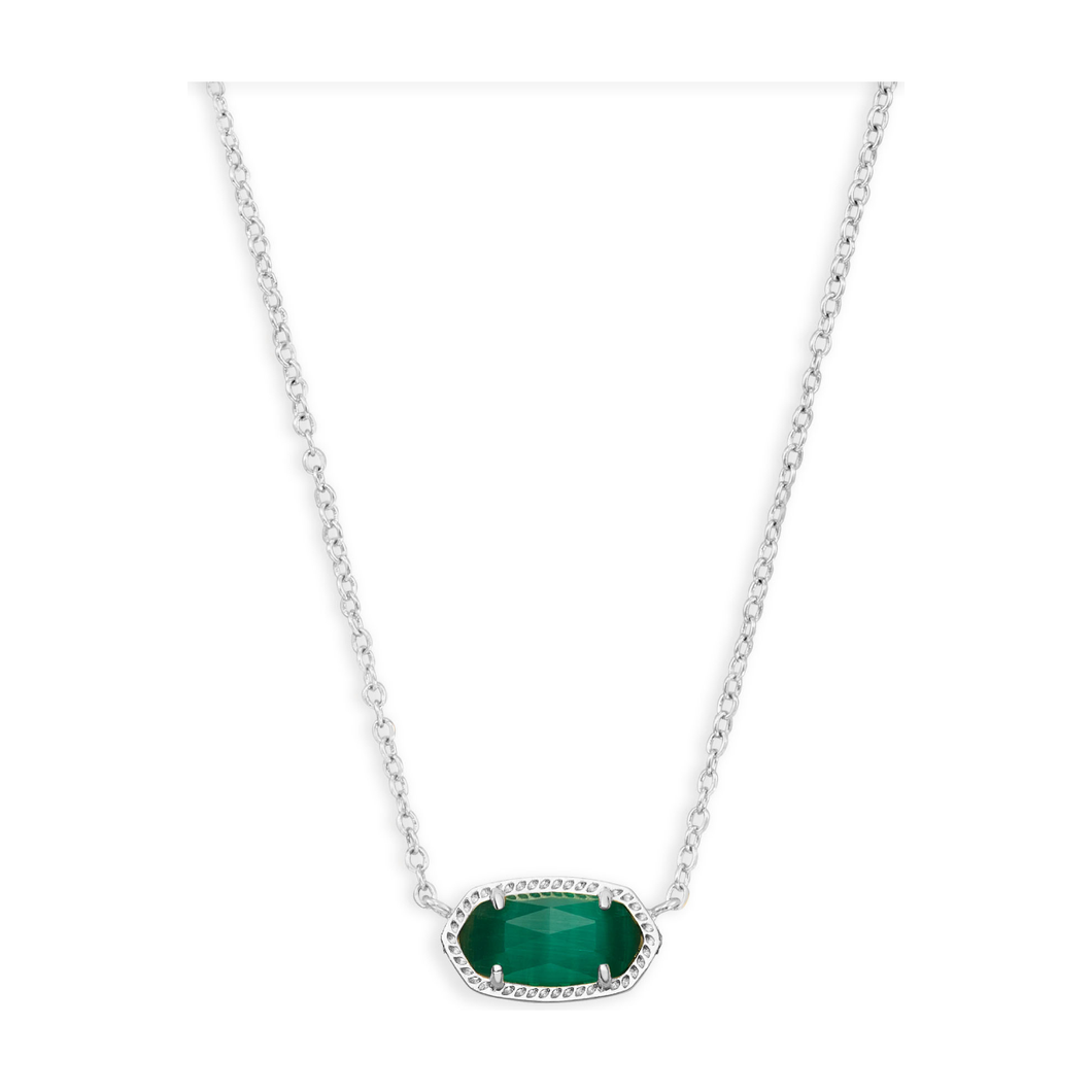 Kendra Scott Silver Elisa Necklace in Emerald Cats Eye