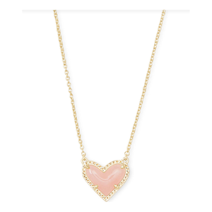 Kendra Scott Ari Heart Gold Necklace in Rose Quartz