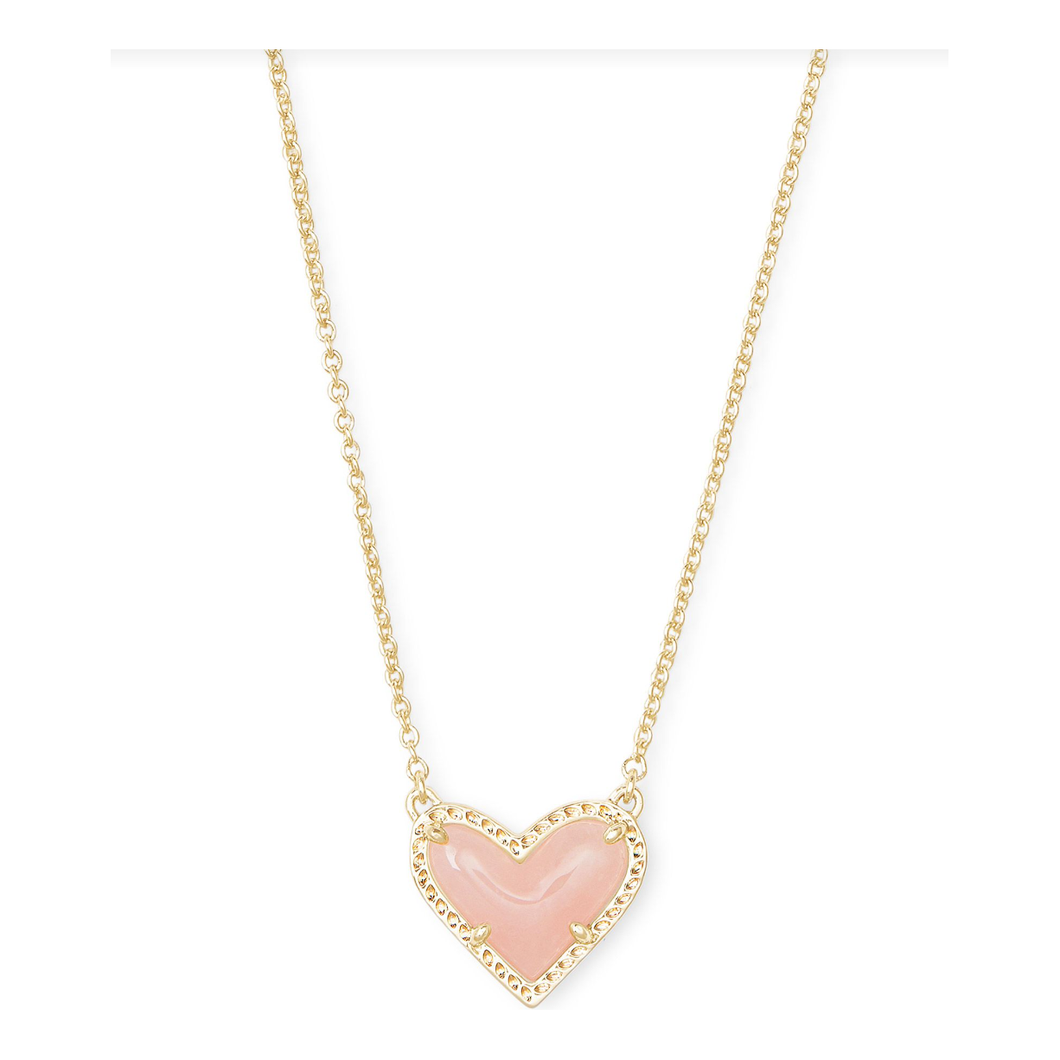 Kendra Scott Ari Heart Gold Necklace in Rose Quartz