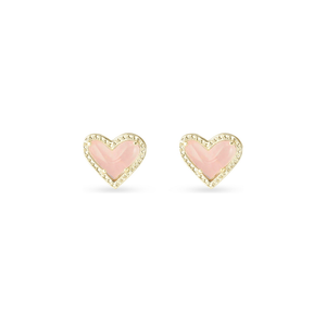 Kendra Scott Ari Heart Gold Earrings In Rose Quartz