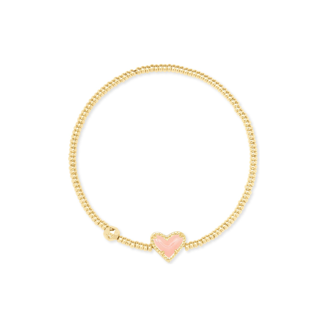 Kendra Scott Gold Ari Heart Stretch Bracelet in Rose Quartz