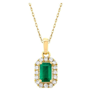 10K Yellow Gold Emerald and Diamond Halo Pendant