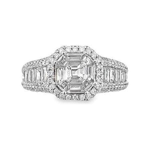 14k White Gold Asscher Diamond Halo Engagement Ring