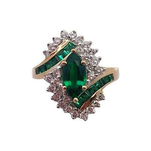 Estate 14K Synthetic Emerald Bypass Ring