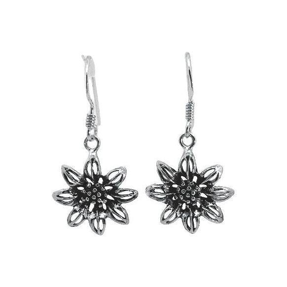 Estate Sterling Silver Flower Dangle Earrings