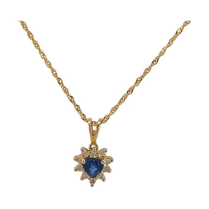 Estate 14K Sapphire & Diamond Pendant Necklace