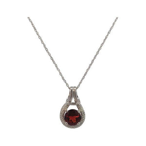 Estate 14K Gold Garnet & Diamond Pendant Necklace