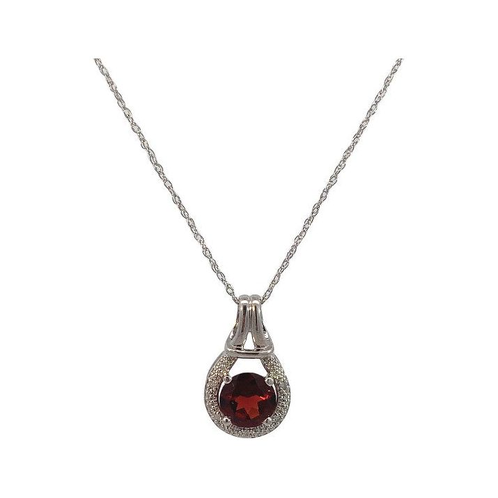 Estate 14K Gold Garnet & Diamond Pendant Necklace