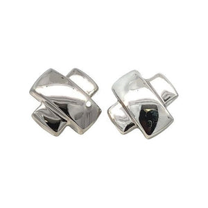 Estate Sterling Silver Large Puffy Cross Stud Earrings