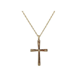 Estate 14k Yellow Gold Etched Cross Pendant Necklace