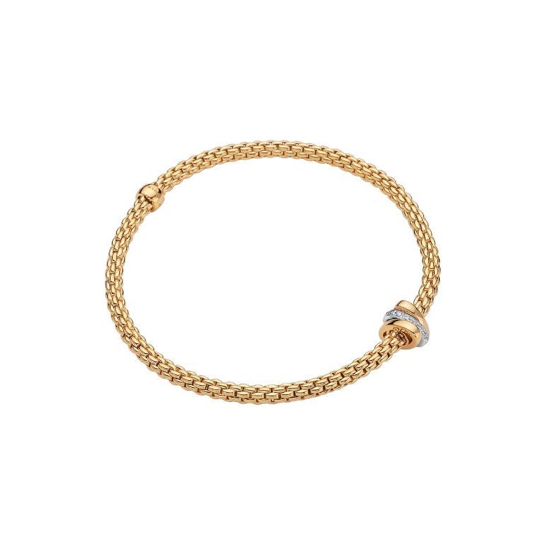 FOPE 18K Gold Prima Diamond Pave Triple Rondel Flex'It Bracelet