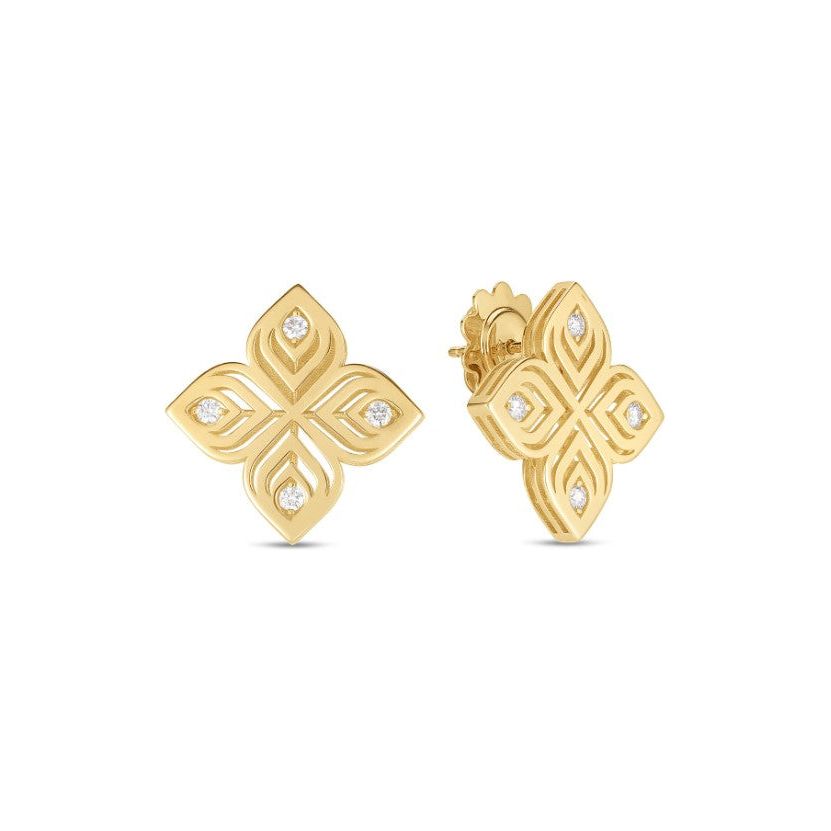 Roberto Coin 18K Gold Arabesque Large Diamond Flower Stud Earrings