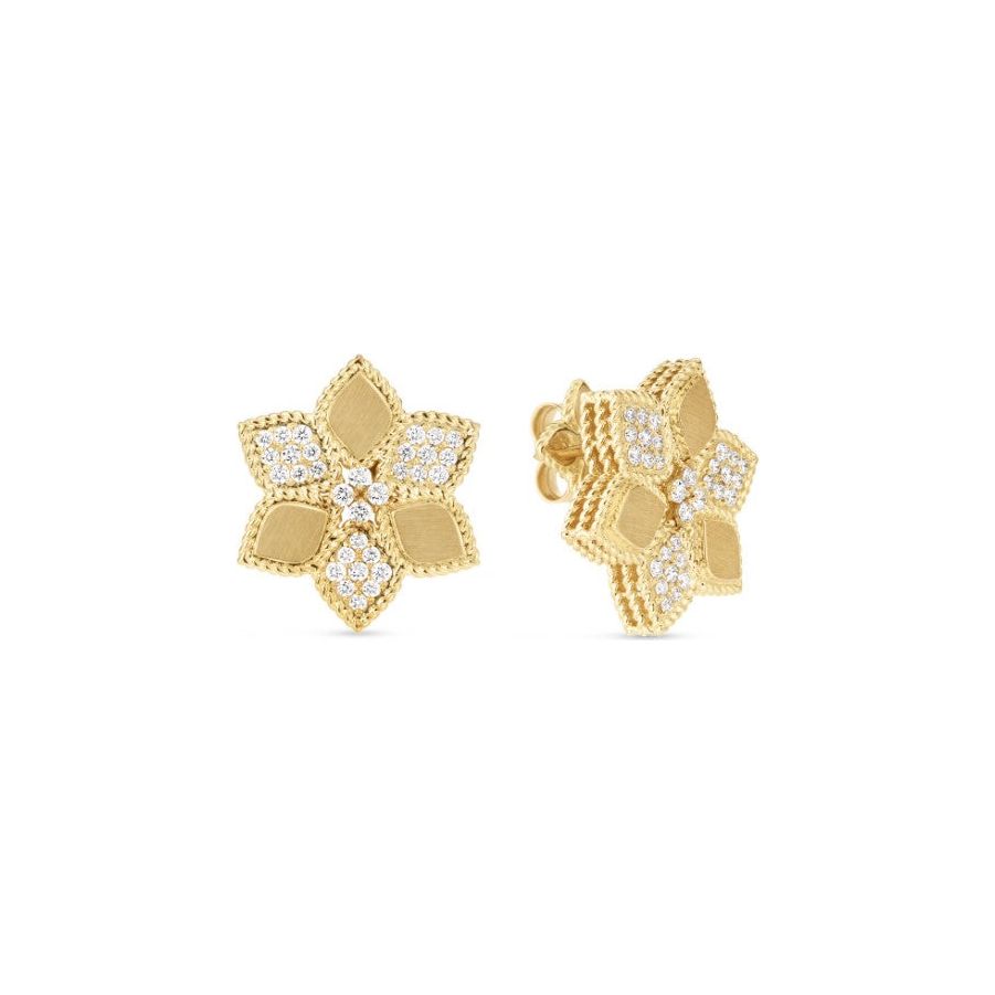 Roberto Coin 18K Gold Diamond & Satin Alternating Vernazza Stud Earrings