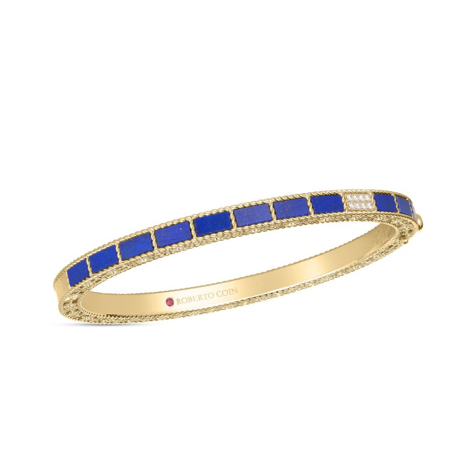 Roberto Coin 18K Yellow Gold Mosaic Lapis & Diamond Bangle Bracelet