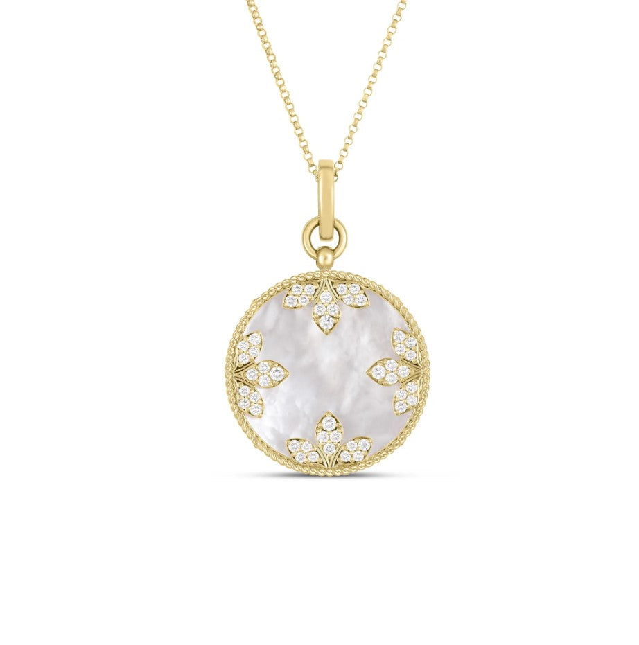 Roberto Coin 18K Yellow Gold Mother of Pearl & Diamond Medallion Necklace