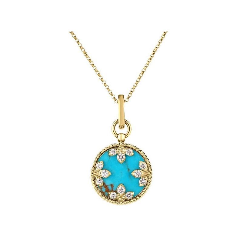 Roberto Coin 18K Yellow Gold Small Turquoise & Diamond Medallion Necklace