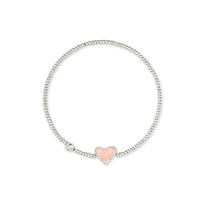 Kendra Scott Silver Ari Heart Stretch Bracelet in Rose Quartz