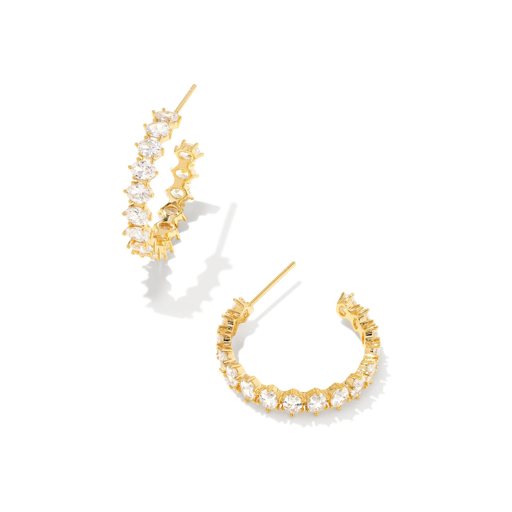 Kendra Scott Gold Cailin Hoops in White CZ