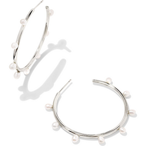 Kendra Scott Leighton Silver Hoop Earrings in White Pearl