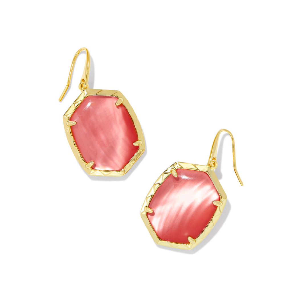 Kendra Scott Gold Daphne Drop Earrings in Coral Pink Mother of Pearl