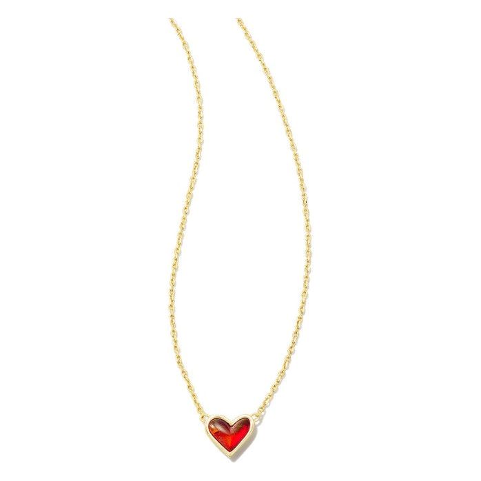 Kendra Scott Ari Heart Gold Necklace in Red Opalescent Resin