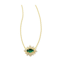 Load image into Gallery viewer, Kendra Scott Gold Grayson Sunburst Frame Necklace in Green Glass
