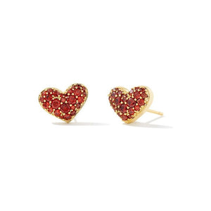 Kendra Scott Gold Ari Pave Heart Stud Earring in Red Crystal