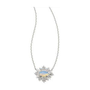 Kendra Scott Silver Grayson Sunburst Frame Necklace in Iridescent Opalite Illusion