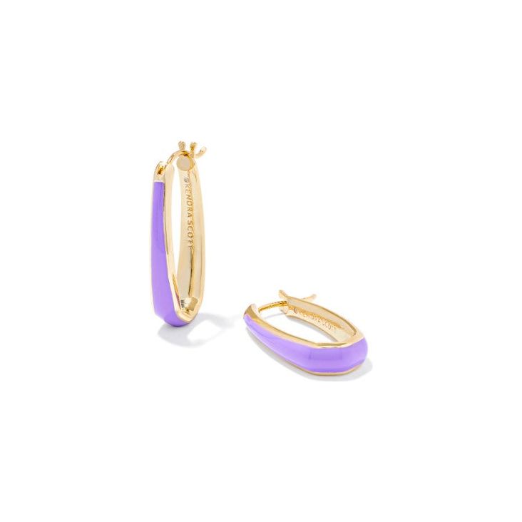 Kendra Scott Gold Kelsey Hoops in Purple Enamel