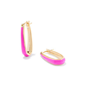 Kendra Scott Gold Kelsey Hoops in Pink Enamel