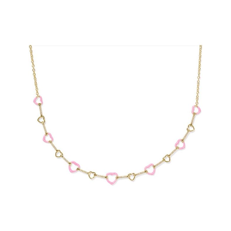 Kendra Scott Haisley Heart Strand Necklace in Pink Pearlescent Enamel