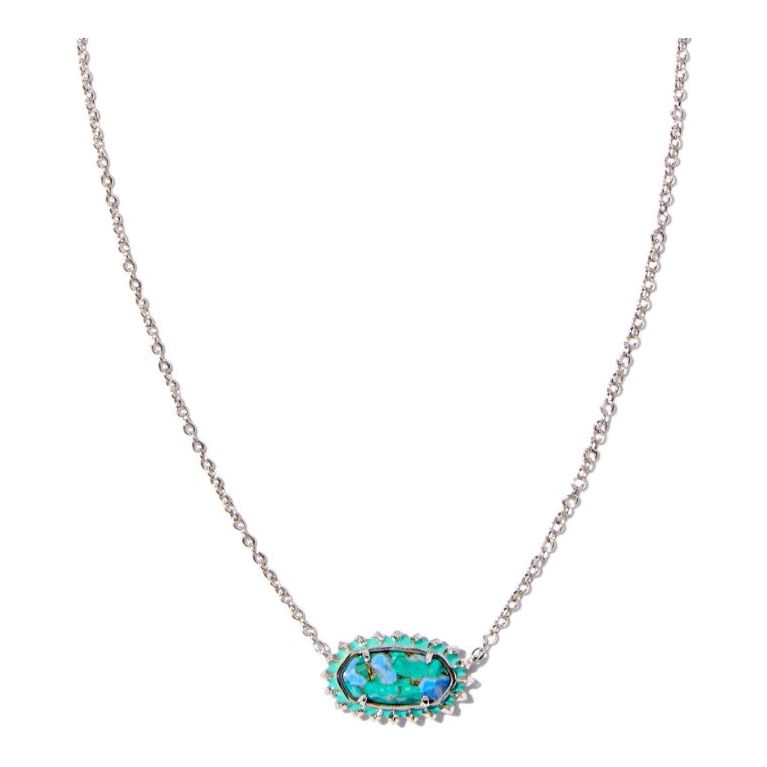 Kendra Scott  Elisa Silver Color Burst Necklace in Bronze Veined Aqua Magnesite