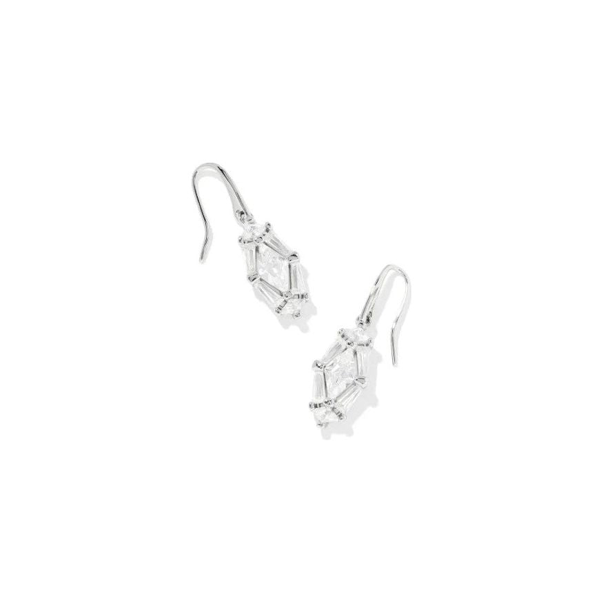 Kendra Scott Lindy Rae Silver Drop Earrings in White Crystal