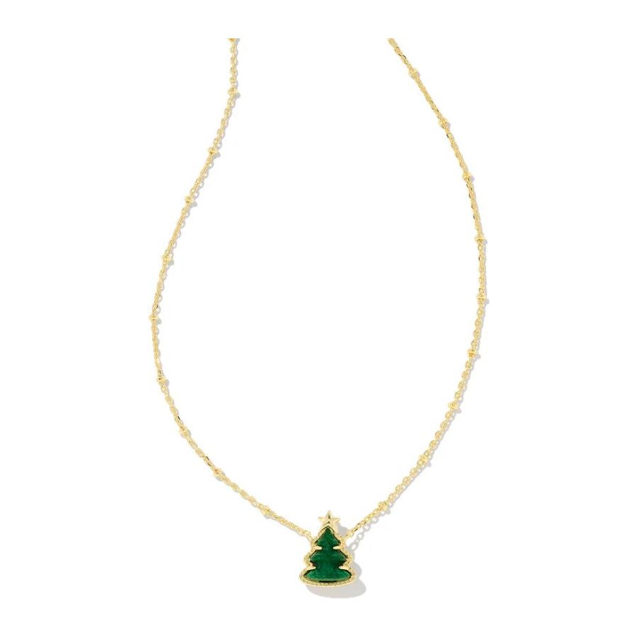 Kendra Scott Gold Holiday Tree Necklace in Green Quartzite