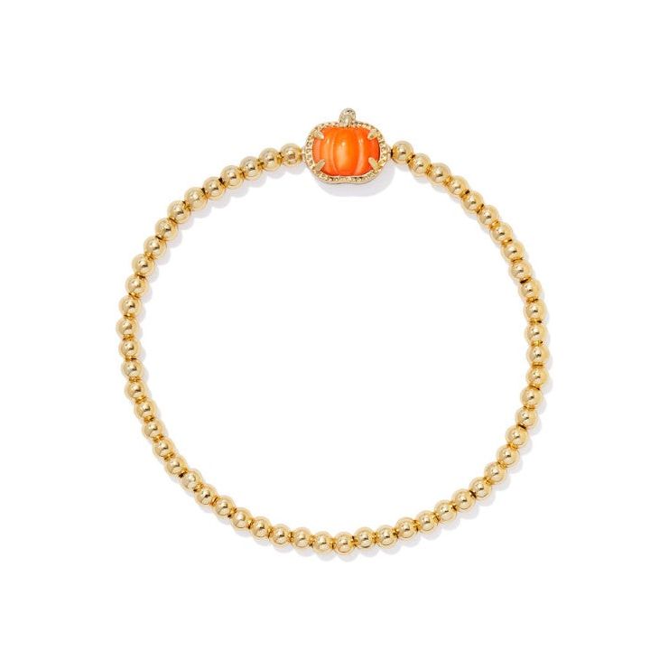 Kendra Scott  Gold Pumpkin Stretch Bracelet In Orange Mother of Pearl