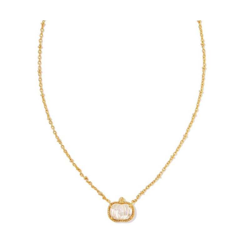 Kendra Scott Gold Pumpkin Necklace in Ivory Mother of Pearl