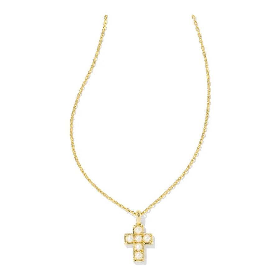 Kendra Scott White Pearl Cross Pendant Necklace