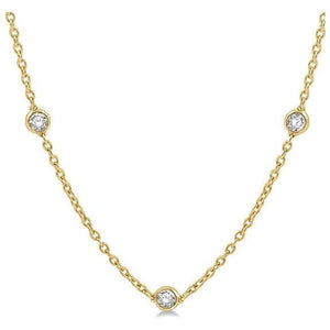 14K Yellow Gold Bezel 1cttw Diamond Station Necklace