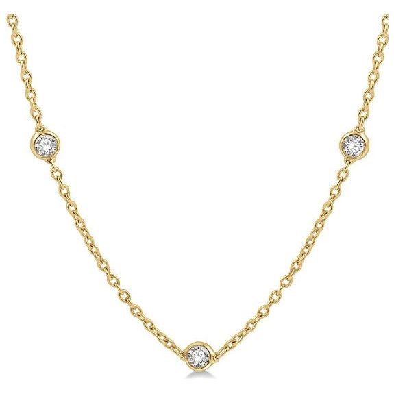 14K Yellow Gold Bezel 1cttw Diamond Station Necklace