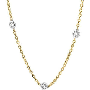 14K Yellow & White Gold Bezel 1 1/2cttw Diamond Station Necklace