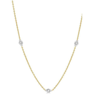 14K White-Yellow Gold Bezel 1/2cttw Diamond Station Necklace