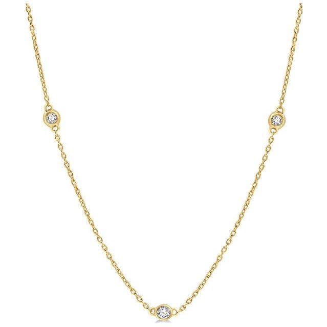 14K Yellow Gold Bezel 1/4cttw Diamond Station Necklace