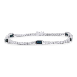 14K White Gold Diamond & Sapphire Bezel Tennis Bracelet