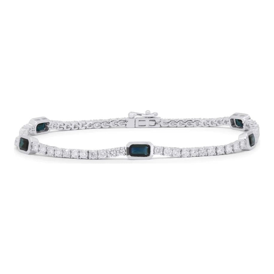 14K White Gold Diamond & Sapphire Bezel Tennis Bracelet