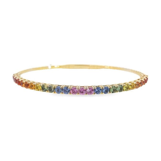 14K Gold Rainbow Sapphire Flexi Bangle Bracelet