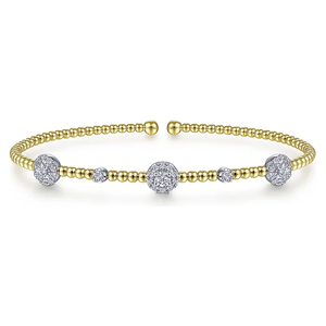 Gabriel 14K White-Yellow Gold Bujukan Beaded Diamond Cluster Station Bracelet