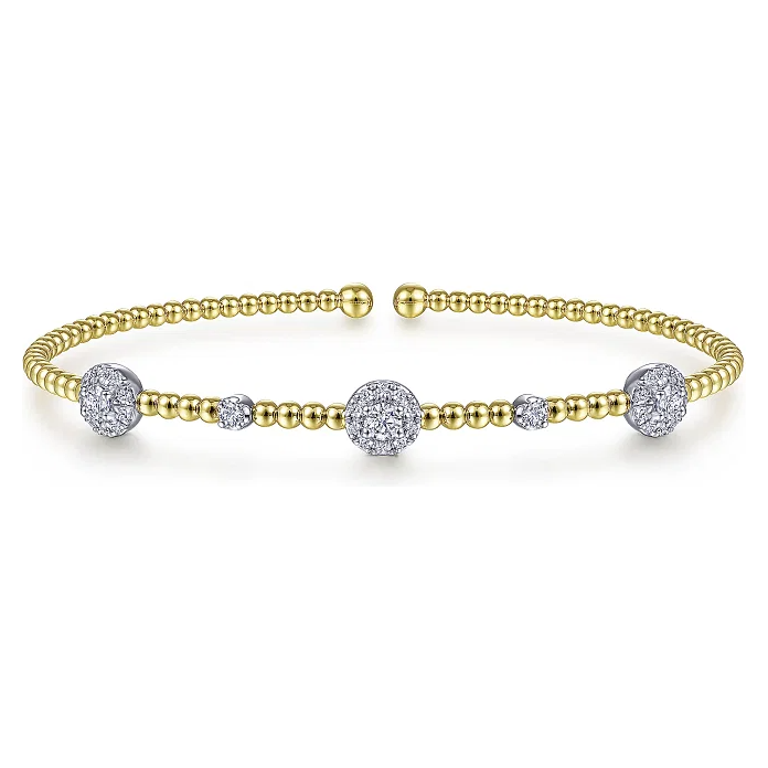 Gabriel 14K White-Yellow Gold Bujukan Beaded Diamond Cluster Station Bracelet